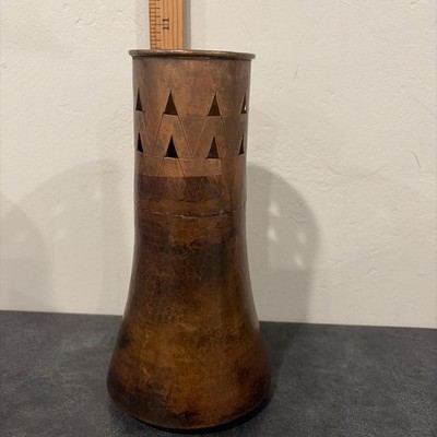 Vintage Mid-Century, Modern Hand-hammered & Cut copper vase 10  X 6 