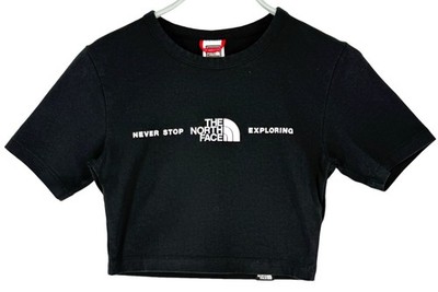 The North Face Women Cropped T-Shirt Crew Neck Size XS Black Jersey Cotton