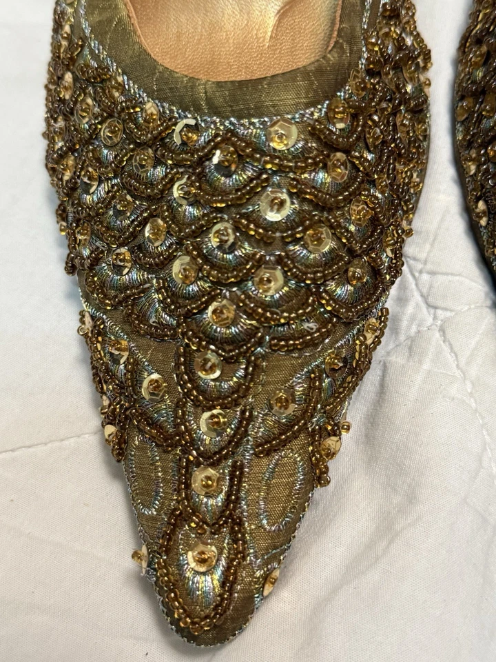 De Colección Sa Sa Hecho a Mano Muy Detallado Bordado y Cuentas Mula Gatito Tacones, Boda Foto 2 de 4