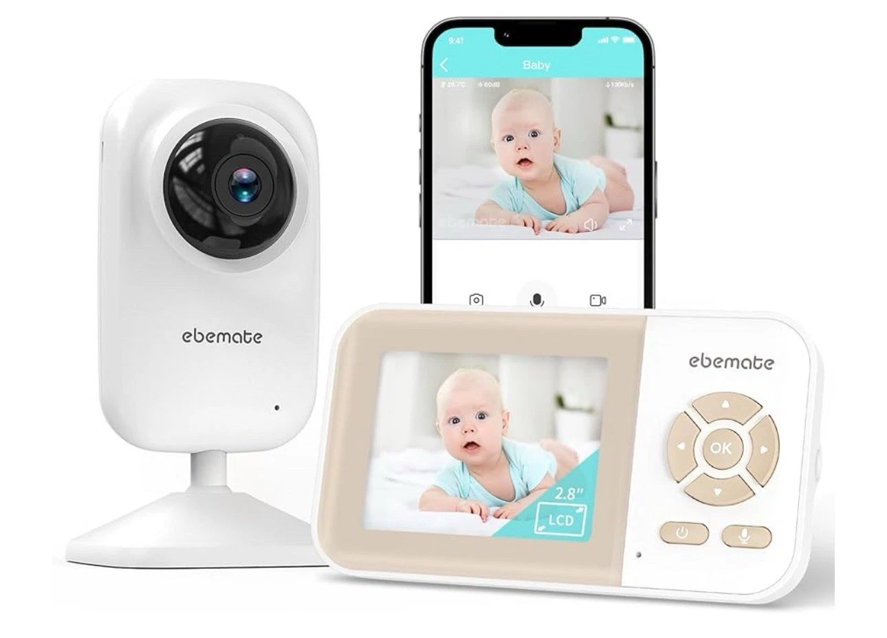ebemate Video Baby Monitor Camera with 2.8" LCD Screen HD Video & Audio. B2