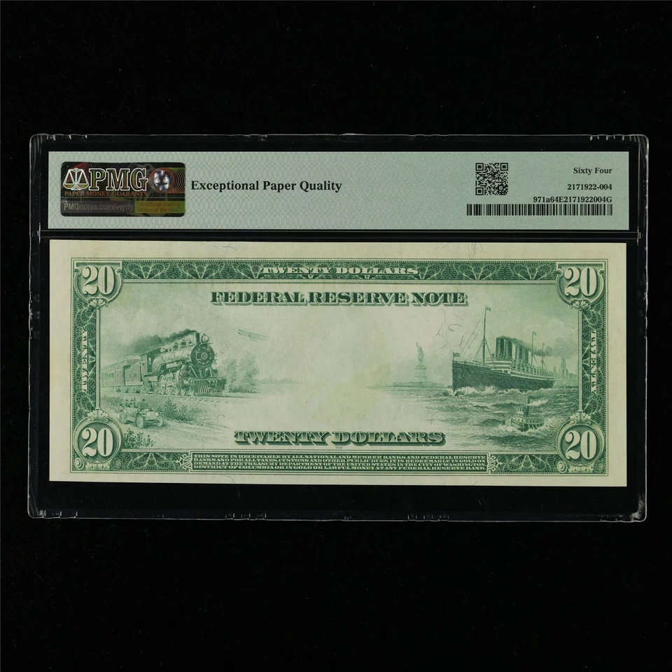 1914 Federal Reserve Note New York 20 Dollars Fr#971a PMG 64 EPQ Choice UNC - Image 2 of 4