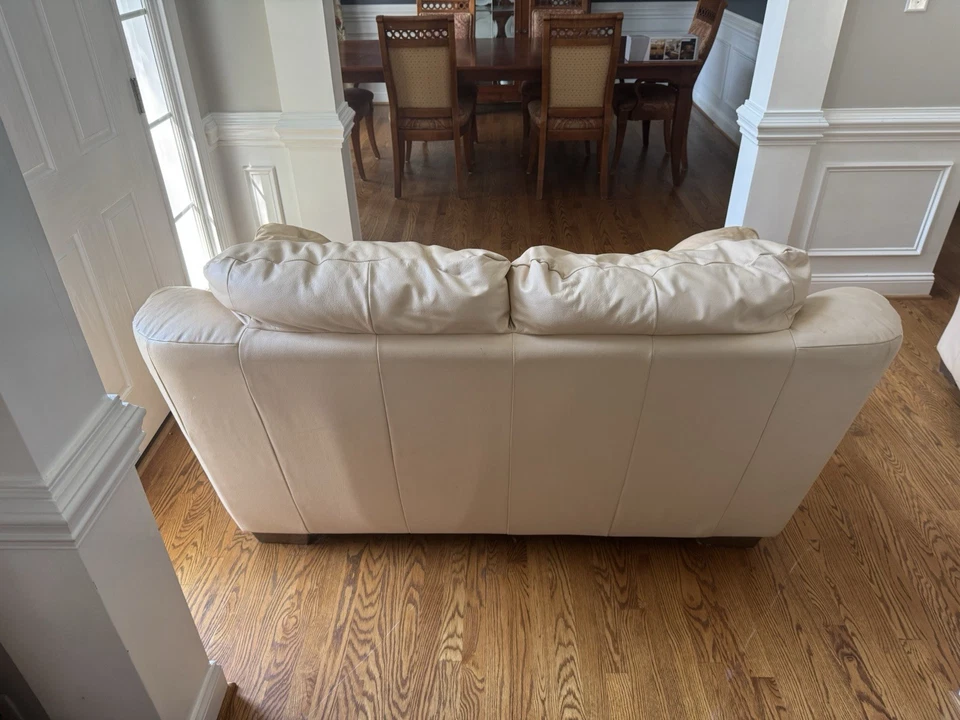 Beige Leather Loveseat Sofa Plush Cushions - Image 3 of 3