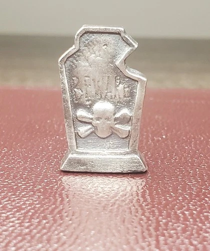20.4 Grams .999 Fine Silver BEWARE Crossbones Tombstone Hand Pour Bullion Mik_C