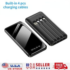 Portable Power Bank 20000mAh Fast Charging Battery with 4 Built in Cables Black