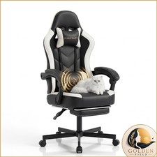 Kslysuty Gaming Chair - High Back Ergonomic with Footrest (White Leather)