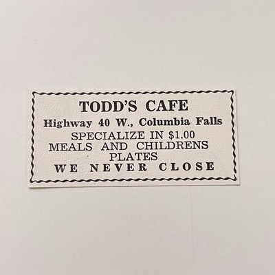 Todd's Cafe Meals and Childrens Plates 1958 MT Ad TAK2-S26