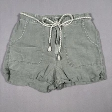C&C California Linen Shorts Women’s 4 Green High Rise Pockets Beach Rope Belt
