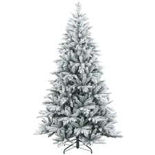 HOMCOM 7ft Artificial Flocked Christmas Tree with Snow Tips, Easy Assembly, Hing