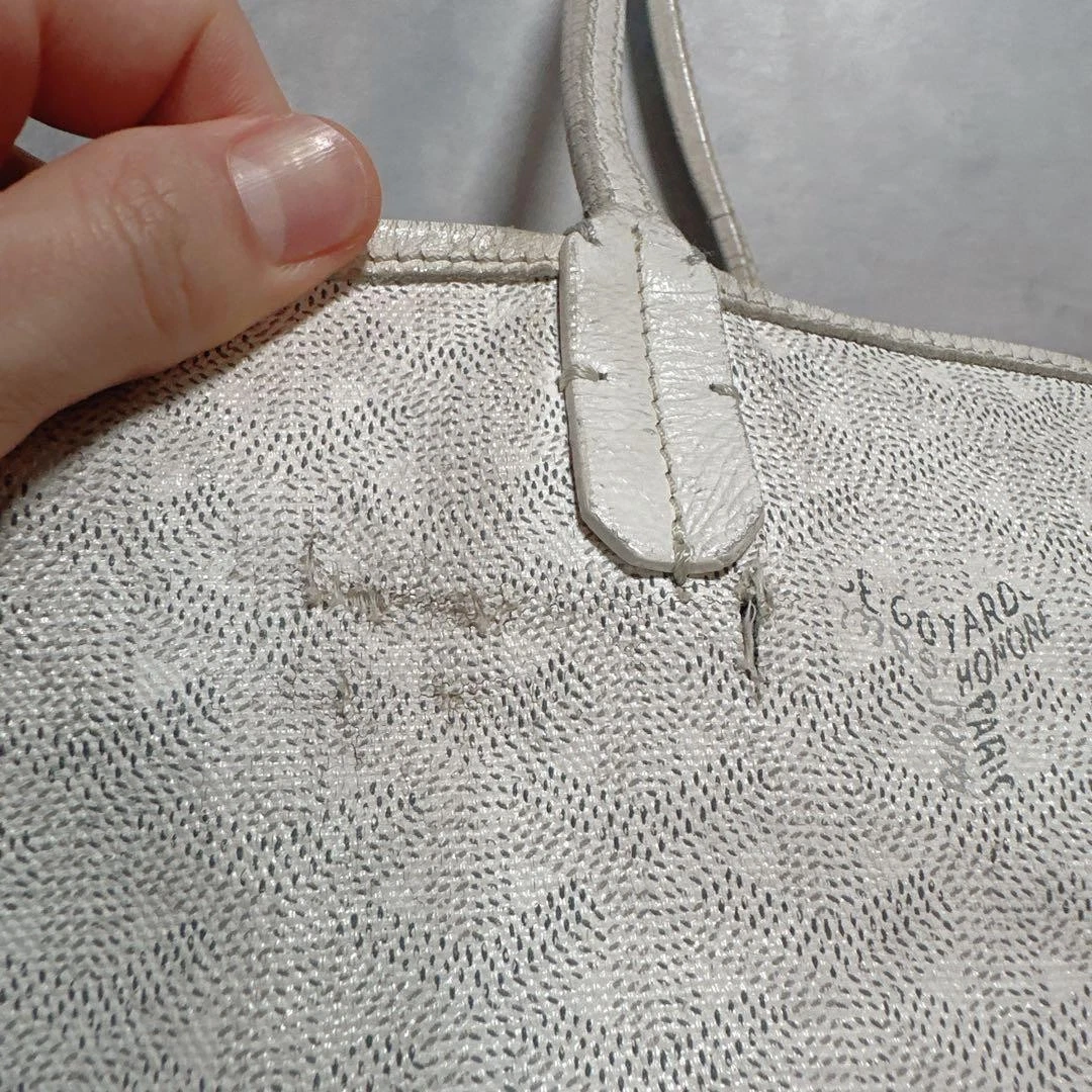 Rara borsa tote GOYARD Saint Louis bianca PVC pelle A4 conservazione usata condizioni