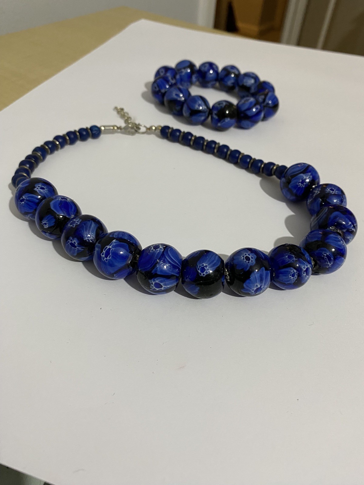 Statement Blue Chunky Patterned Bead Necklace And… - image 18