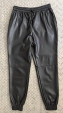 CI SONO Black Faux Leather Jogger Pants Zipper Accents Elastic Waist Pockets