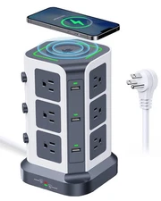 Power Strip Tower, [15W] Wireless Charger Surge Protector - 12 AC Multiple Ou...