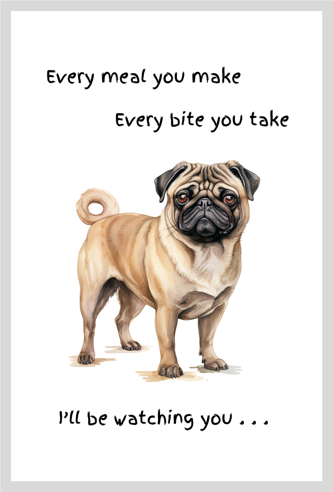Pug Dog gift Cotton Tea Towel Watching You wording fun stocking filler