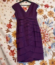 Adrianna Papell 4 Dress Dark Purple Tiered Sleeveless V Neck Petal Eveningwear