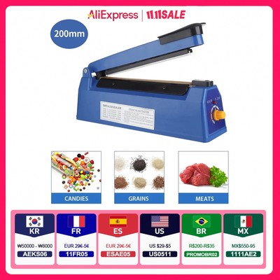 Impulse Sealer Manual Heat Sealer Machine for 8 inch Plastic Bags, Shrink