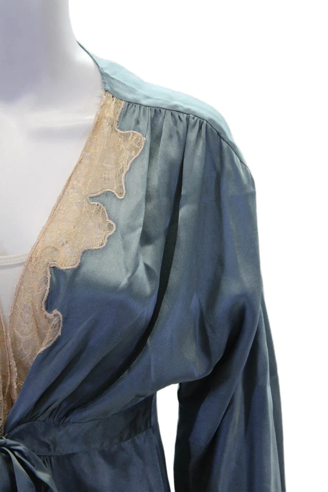 Bata para mujer Twelfth Street by Cynthia Vincent mangas 3/4 ribete de encaje azul talla L Foto 2 de 4