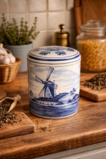 Pot à couvercle Delft Blue fait main signé FB – Faïence hollandaise XXe