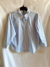 RALPH LAUREN L Classic Slim Fit LOGO COTTON OXFORD SHIRT in White/Lt. Blue