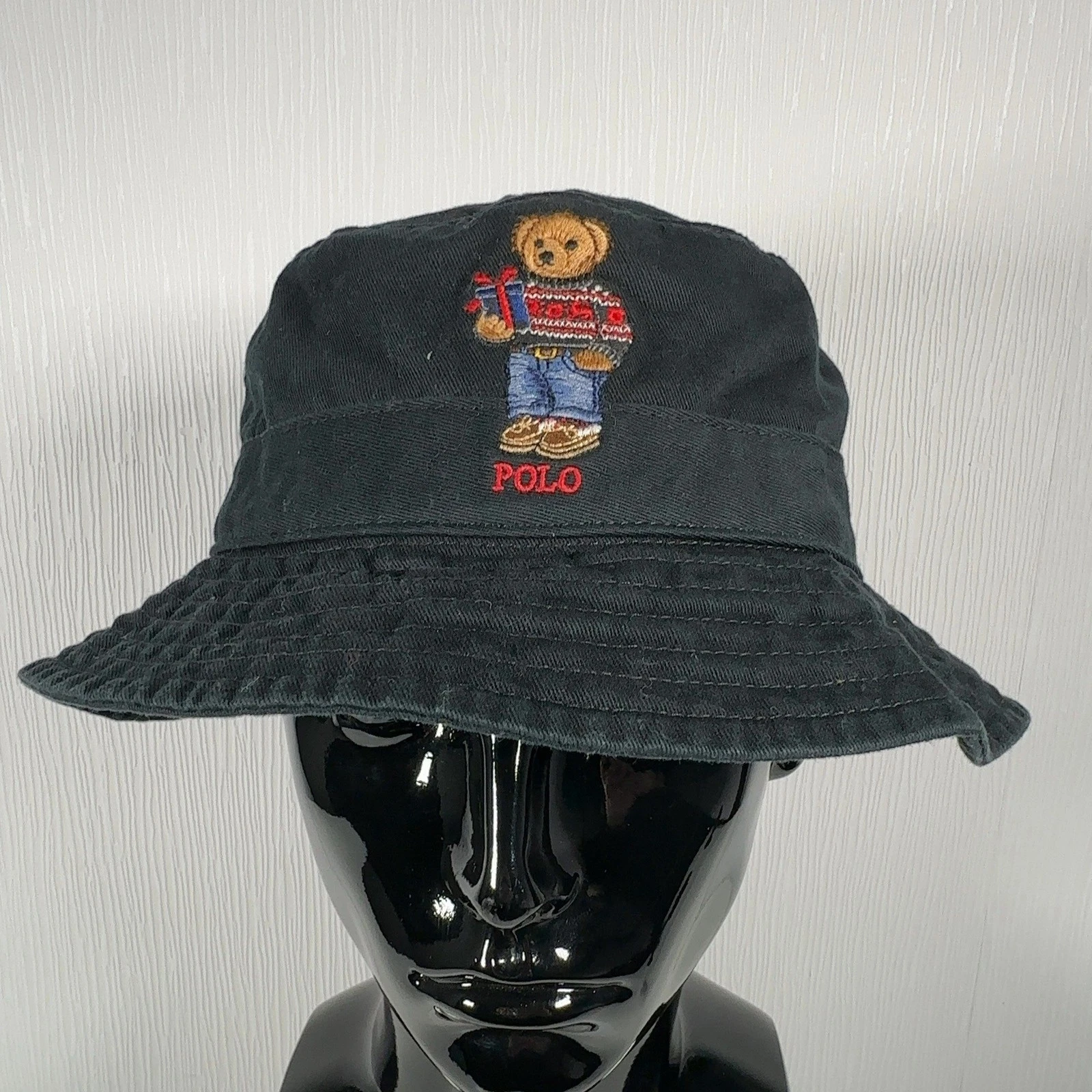 Polo Ralph Lauren Bear Bucket Hat Black Unisex S/M 58cm Embroidered Designer