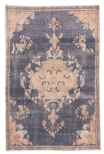 Vintage Navy Traditional 4'3" x 6'6" Hand-Knotted Oriental Wool Area Rug