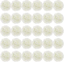 JPSOR 30pcs Artificial Hydrangea Silk Flower Heads with Stems, Fake (WHITE) NEW