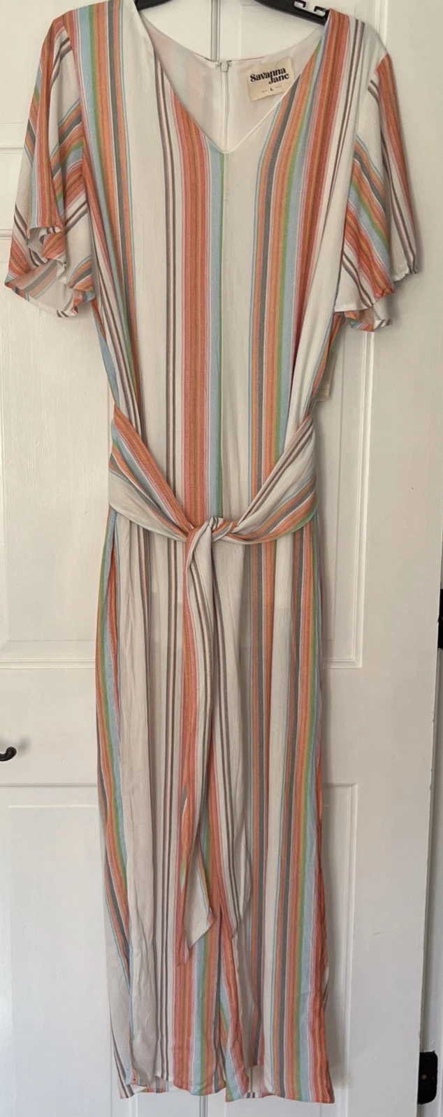 NEW Savanna Jane L Striped Relaxed Long Jumpsuit Playsuit Belted Top Lined
Opens in a new window or 