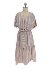 30204 Gap Striped Linen Cotton Dress White Pink size 4 preppy summer coastal