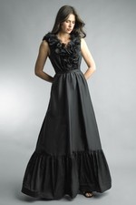 Crimson Floral Ruffle Evening Gown