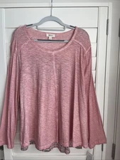 Style & Co womens burnout muted pink floral mixed media L/S tunic top Large NWT