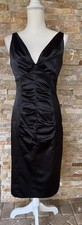 Suzi Chin LBD Size 8 Black BodyCon Dress Plunging neck Built In Bra Lined Pleats