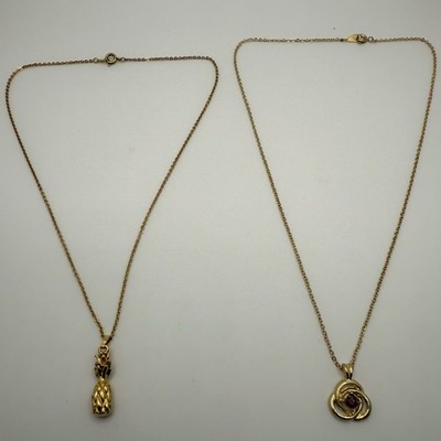 Vintage Necklaces Two Gold Tone Pendant Chain Pineapple Stone 15  17 