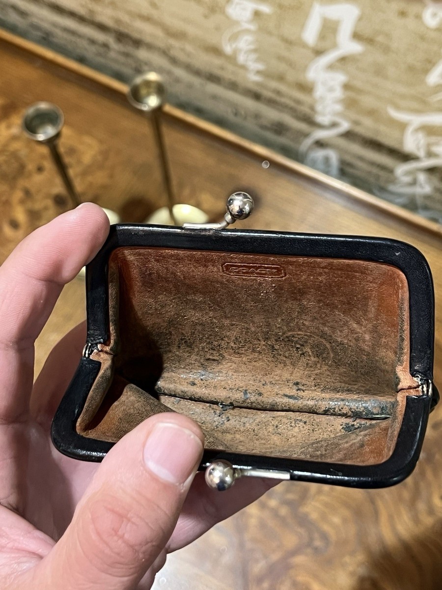 Vintage Coach Kisslock Coin Purse Black Leather Small Change Pouch