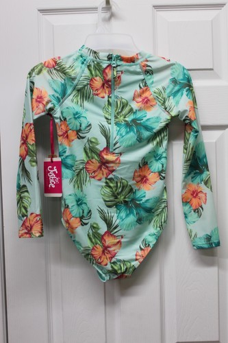 Justice Retro Surf Twist Long Sleeve Swimsuit UPF 50+ -Teal -Large (12/14)-NWT - Picture 2 of 3