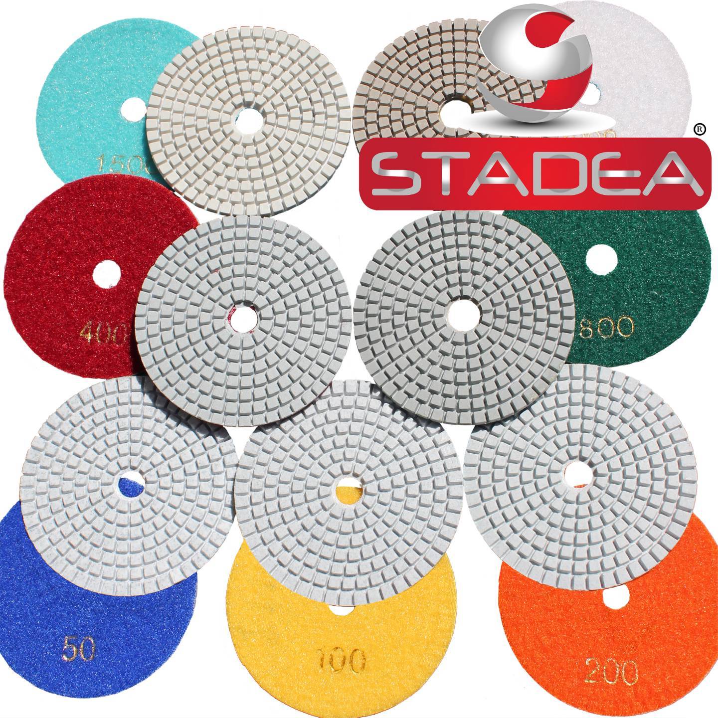 Diamond Polishing Pads 4" Wet/Dry Set, Rubber backer pad for