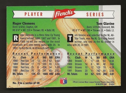 Roger Clemens Red Sox 1992 francés #2 como nuevo envío gratuito - Imagen 2 de 2