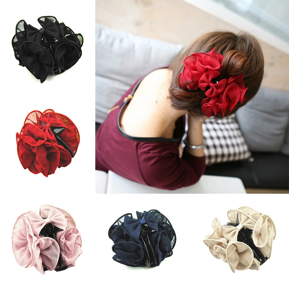 Large Silk Flower Bow Hair Claw Clip Hairgrip Hair Clamp Jaw Barrettes Women