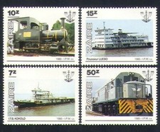 Zaire 1985 4v, Ships, Trains, Steam Engine, Railways, Transport 