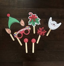 Christmas Holiday Party Photo Booth Props Stick Masks, 7 Pieces