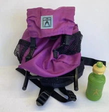 Vintage American Girl Doll Hiking Camping Purple Backpack & Water Bottle