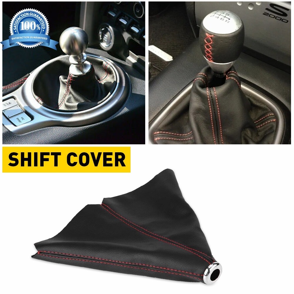 Black Real Leather Red Manual/Auto Stitch Gear Shift Knob Shifter Boot ...