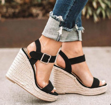 Women Ladies Ankle Platform Sandals Shoes High Heel Wedge Size Strap Espadrilles