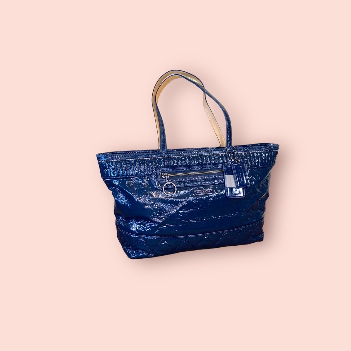 COACH Poppy Daisy Liquid Gloss Luxury Blue Leather Shoulder Tote