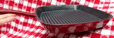 "Well Equipped Kitchen" RED ENAMELED CAST IRON 9" Square Skillet, Griddle