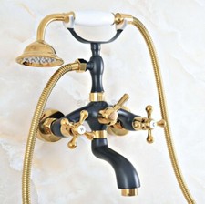Black Gold Brass Wall Mount Bathroom Clawfoot Bath Tub Faucet w/ Hand Shower