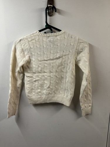 Ralph Lauren Girls White M 8-10 Pink Pony Cable Knit Crewneck Sweater - Picture 3 of 6