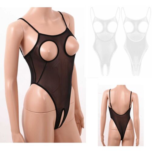 Women's See Through Mesh Cupless Crotchless Bodysuit Teddy Lingerie Nightwear - Picture 1 of 24