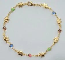Elephant Ankle Bracelet 10 inch Gold Filled & Colored Stones Anklet new # 24