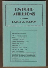 Laura Z Hobson / Untold Millions Advance Uncorrected Proof 1982