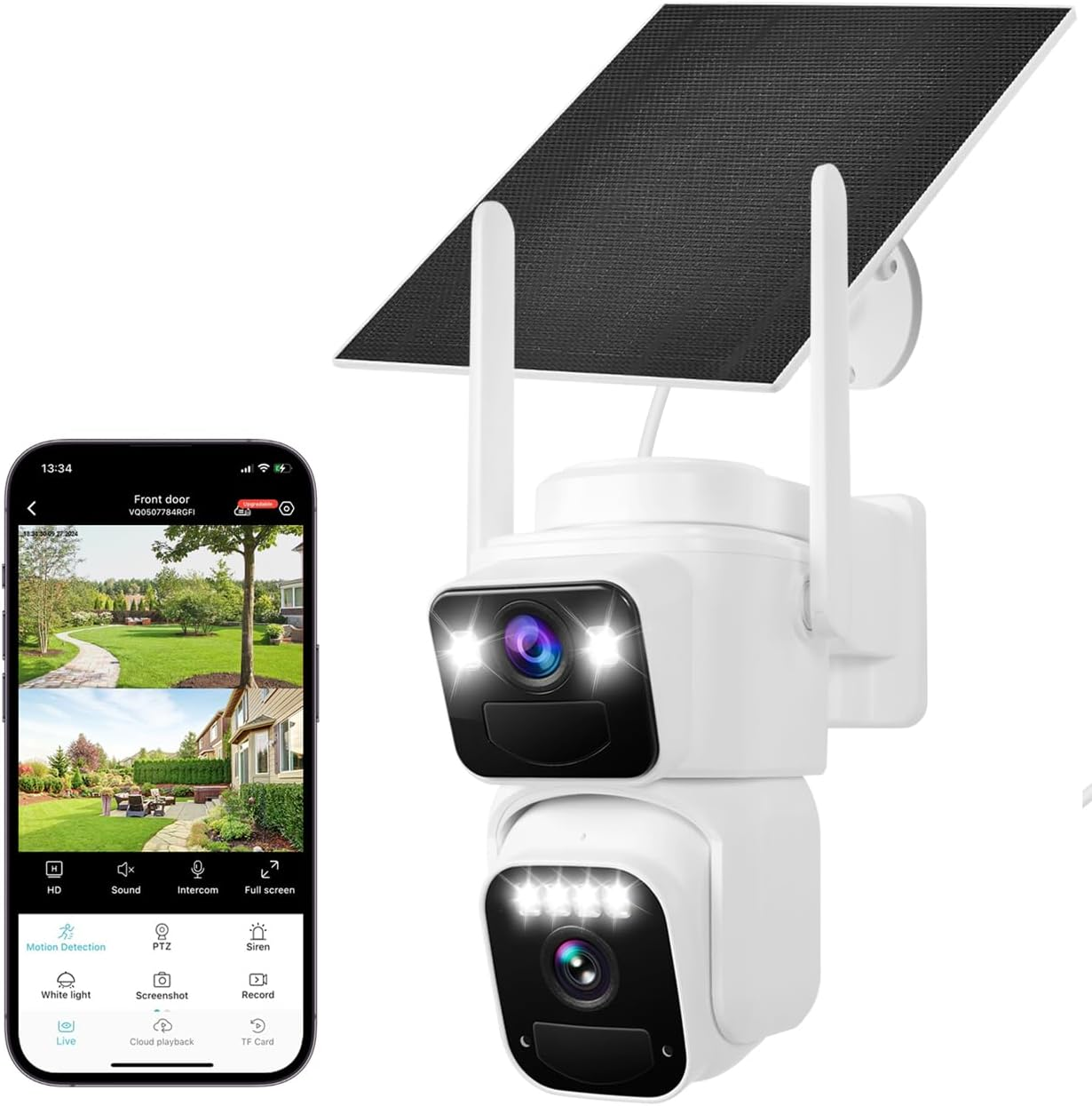 Dual Lens Dual Screen 2K Solar Security Camera Wireless Outdoor 360° View Batter