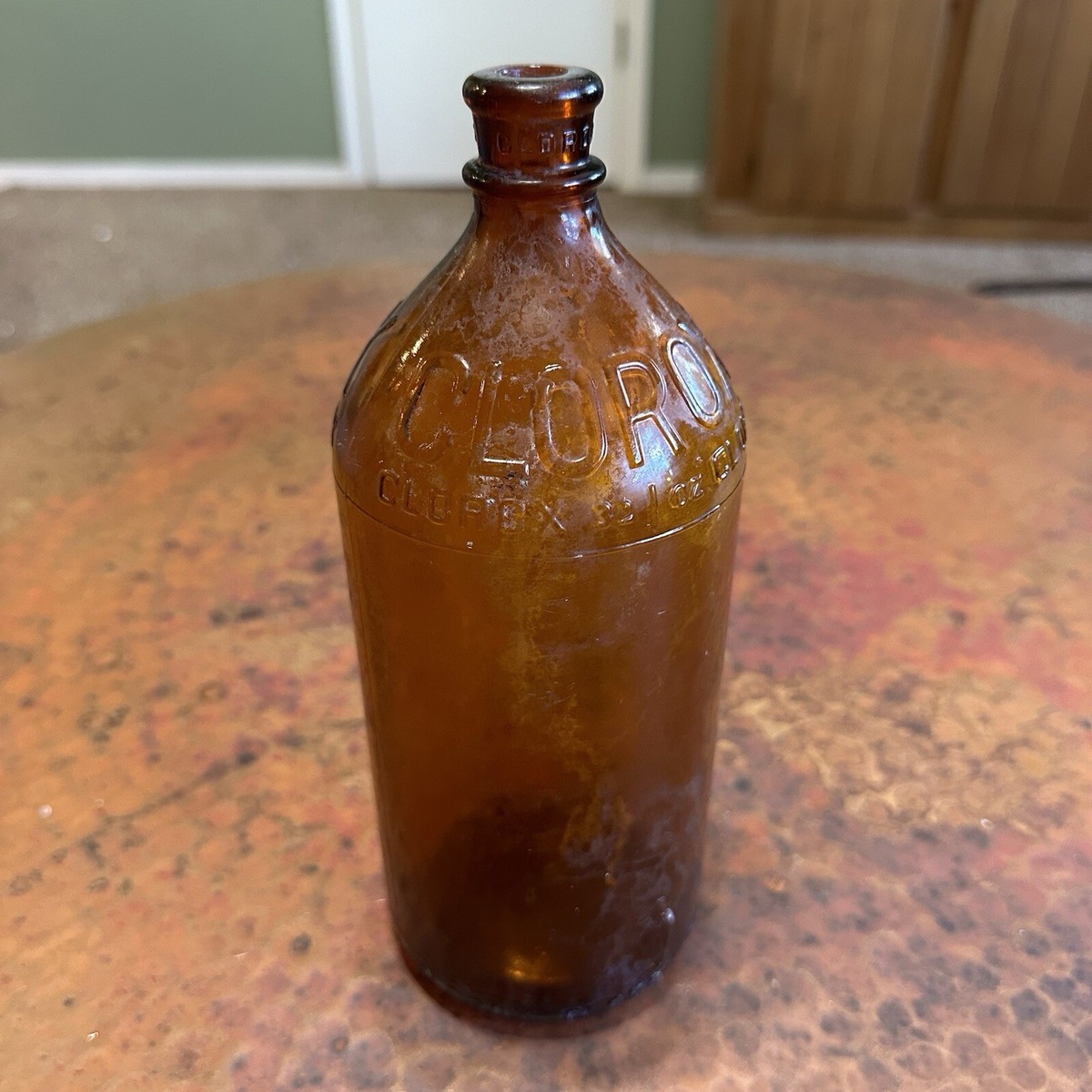 1930's Amber Brown Clorox Glass Bottle 32 oz. Solid Embossed